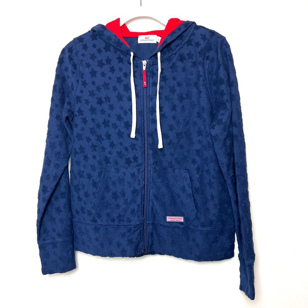 Vineyard Vines Women's Size S Star Full Zip Hoodie Navy Blue Red Preppy‎ Casual